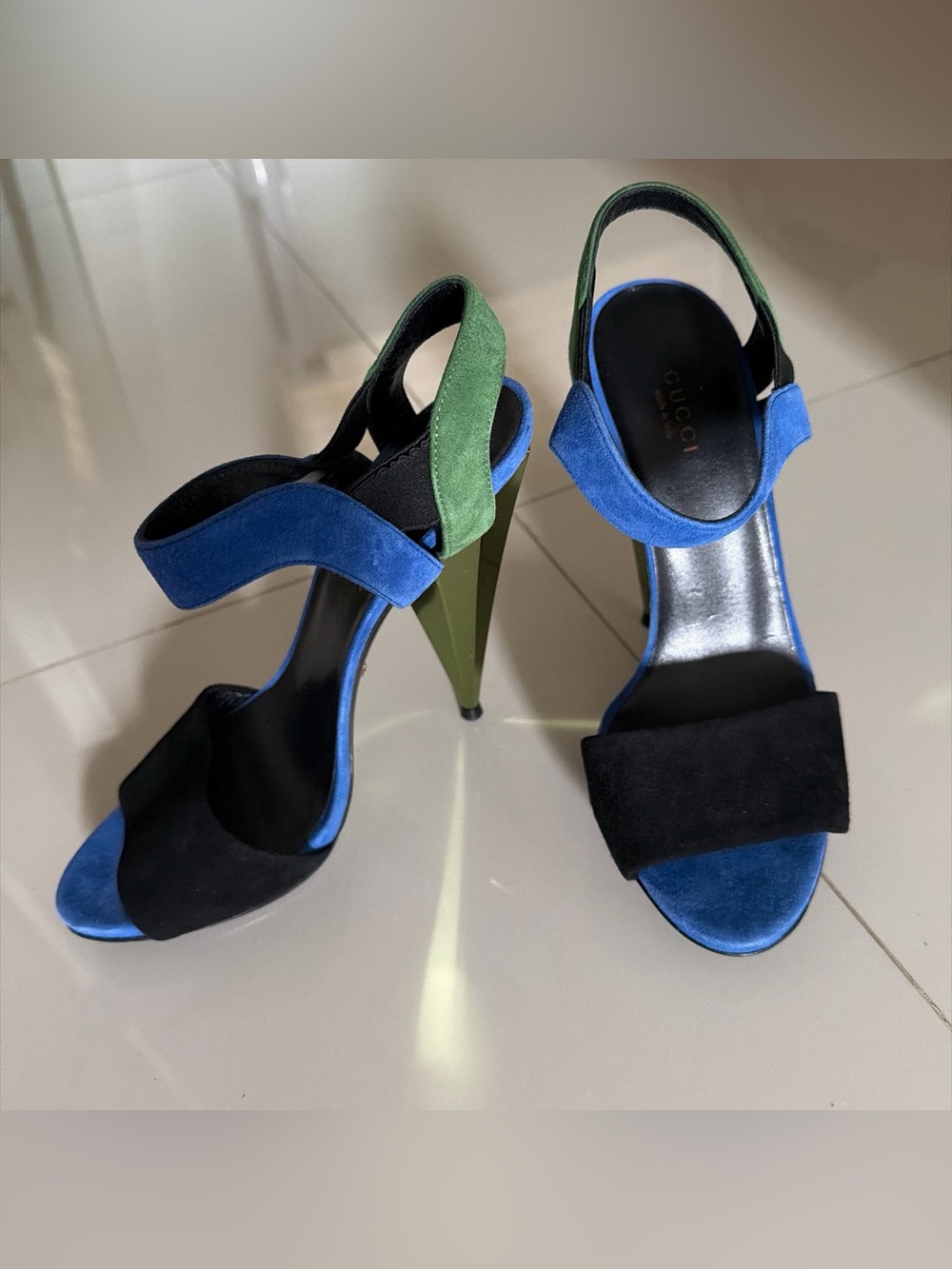 Gucci Blue & Green Suede High Heel Sandals